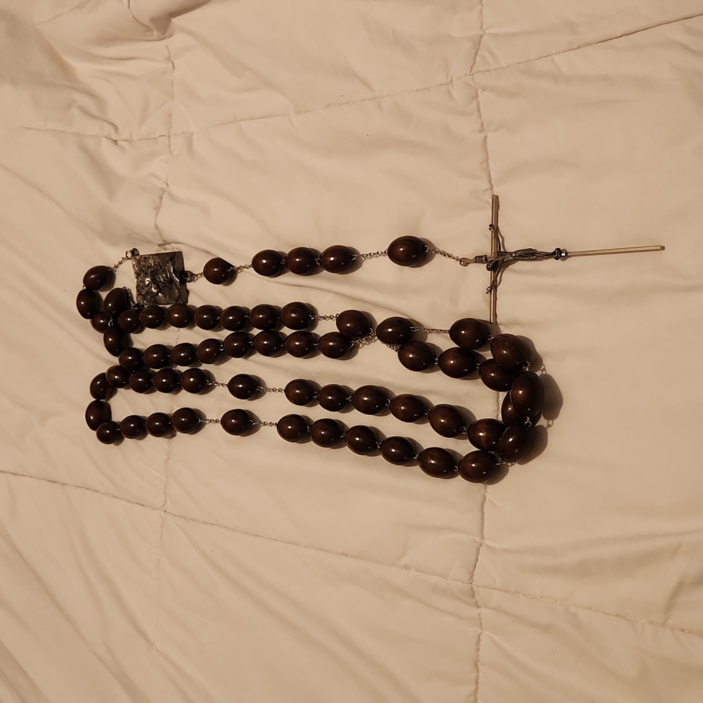 Vintage Italian Large wood bead wall rosary